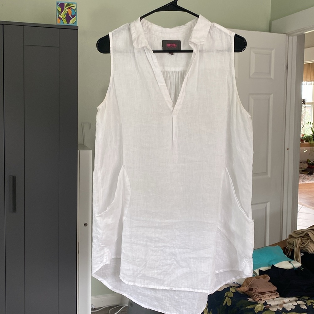For Cynthia White Sleeveless beach swim coverup linen
